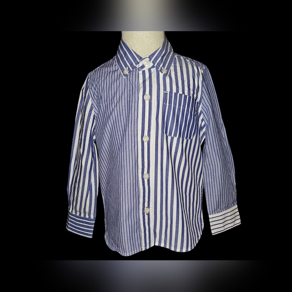 Mini Boden Other - Mini Boden Toddler Boys Blue White Striped Button Shirt Cotton Top Sz 2-3Y